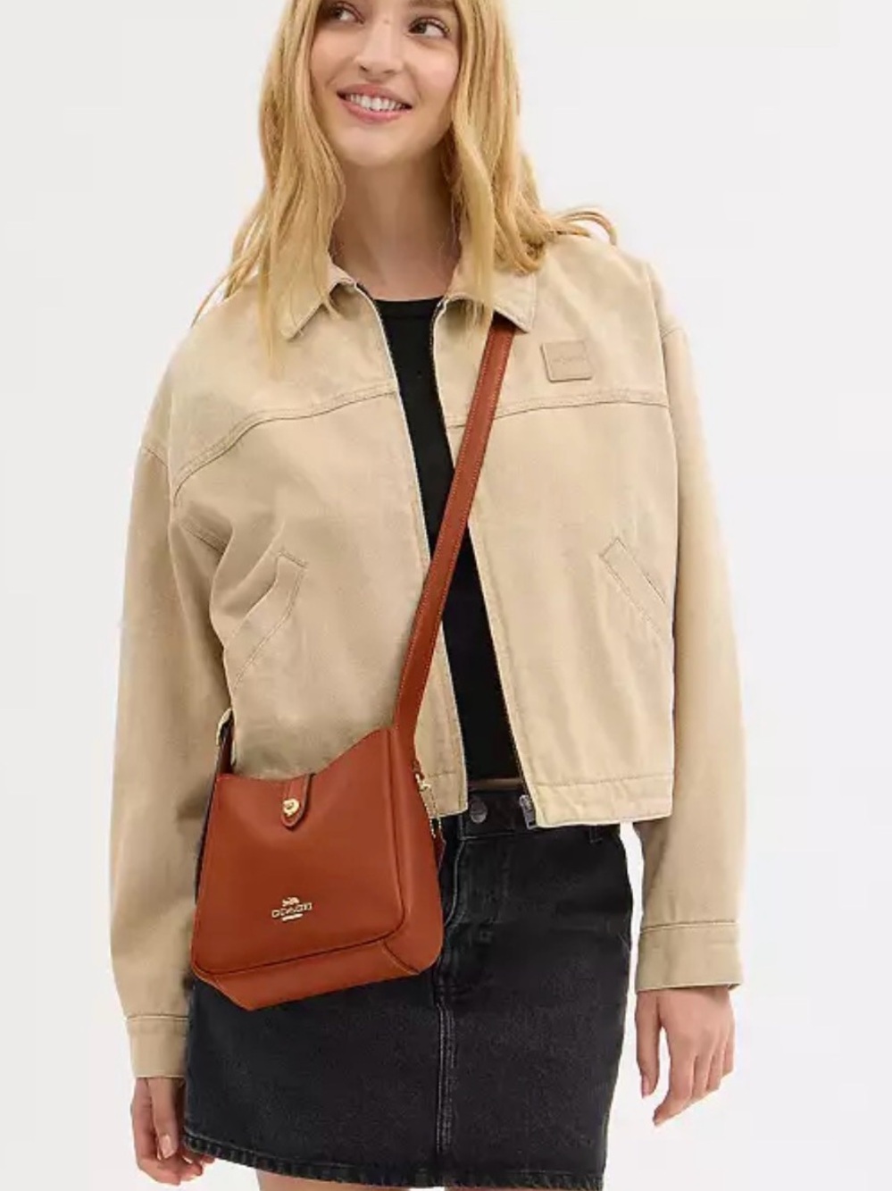 🤎Coach NEW Honey Brown Leather Hadley TurnLock Mini Crossbody with Gold Hardware - Picture 2 of 8